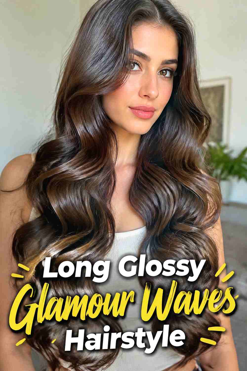 7. Long Glossy Glamour Waves Hairstyle