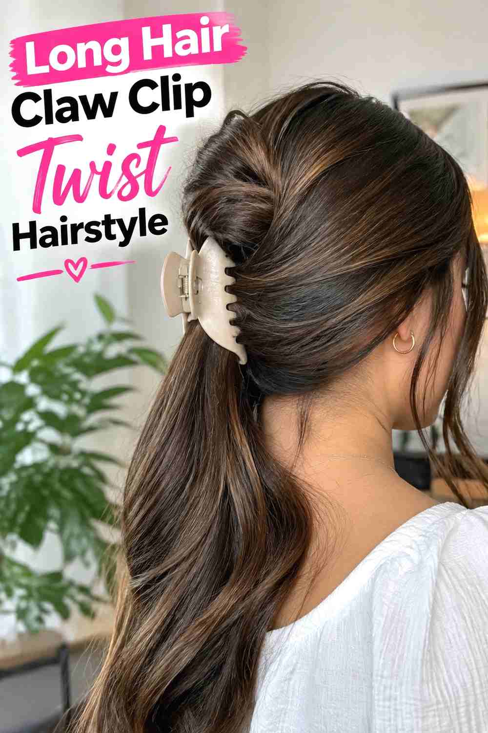 12. Long Hair Claw Clip Twist Hairstyle