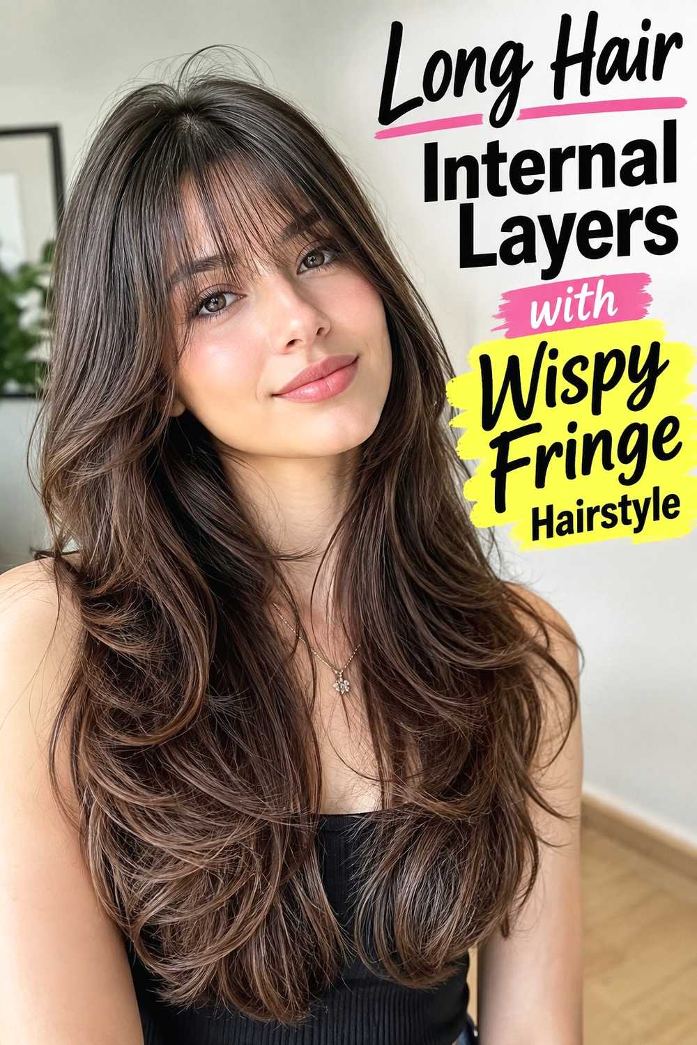 10. Long Hair Internal Layers With Wispy Fringe Hairstyle