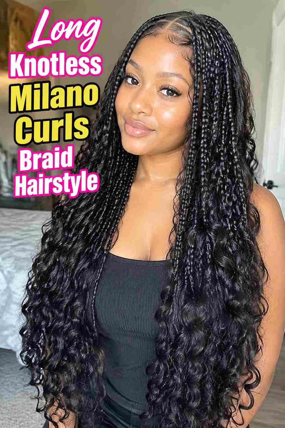 1. Long Knotless Milano Curls Braid Hairstyle