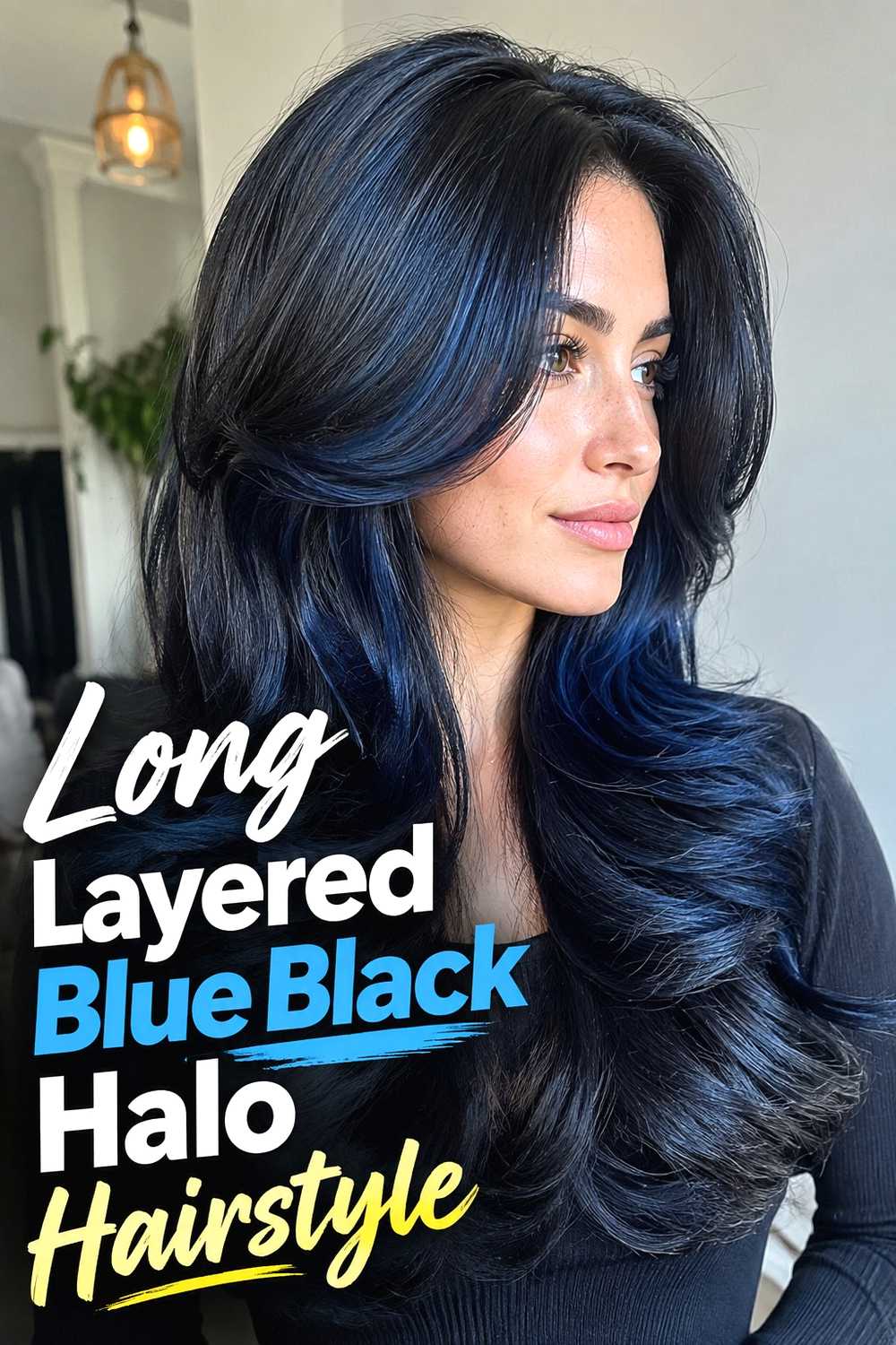 20. Long Layered Blue Black Halo Hairstyle