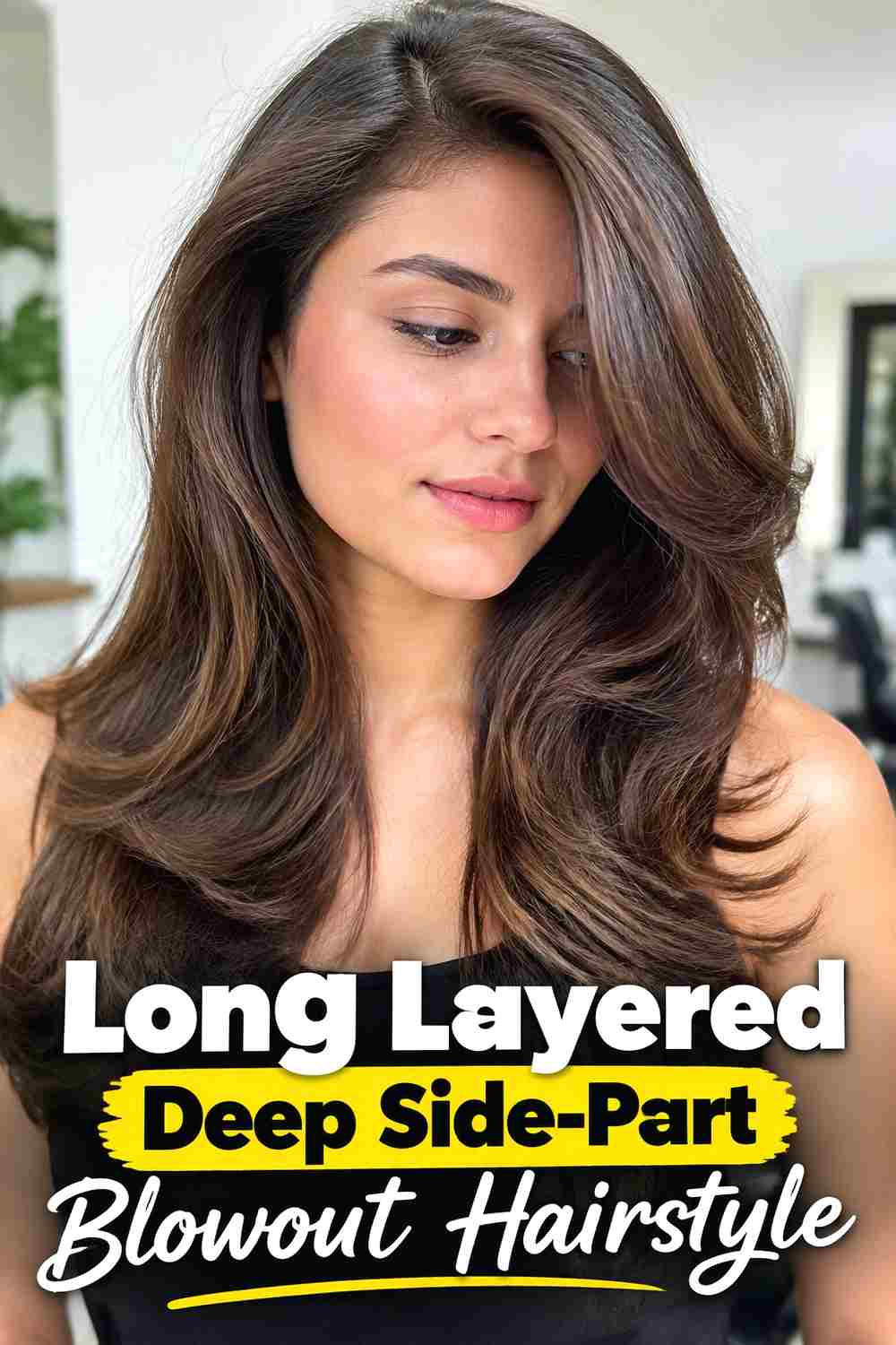 3. Long Layered Deep Side Part Blowout Hairstyle