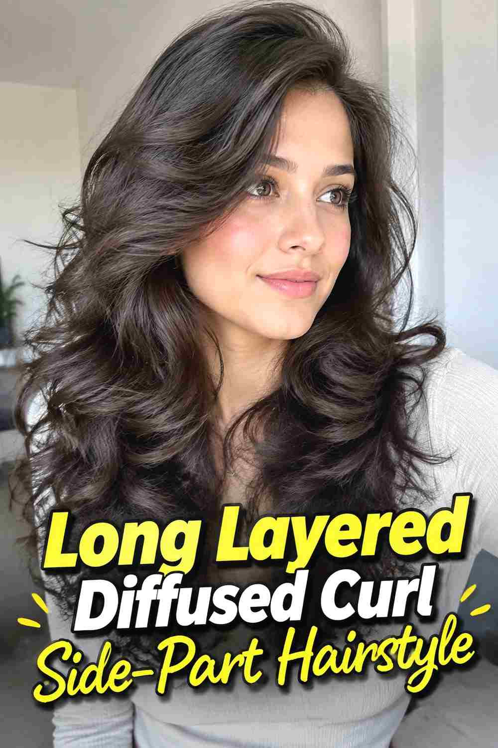 9. Long Layered Diffused Curl Side Part Hairstyle