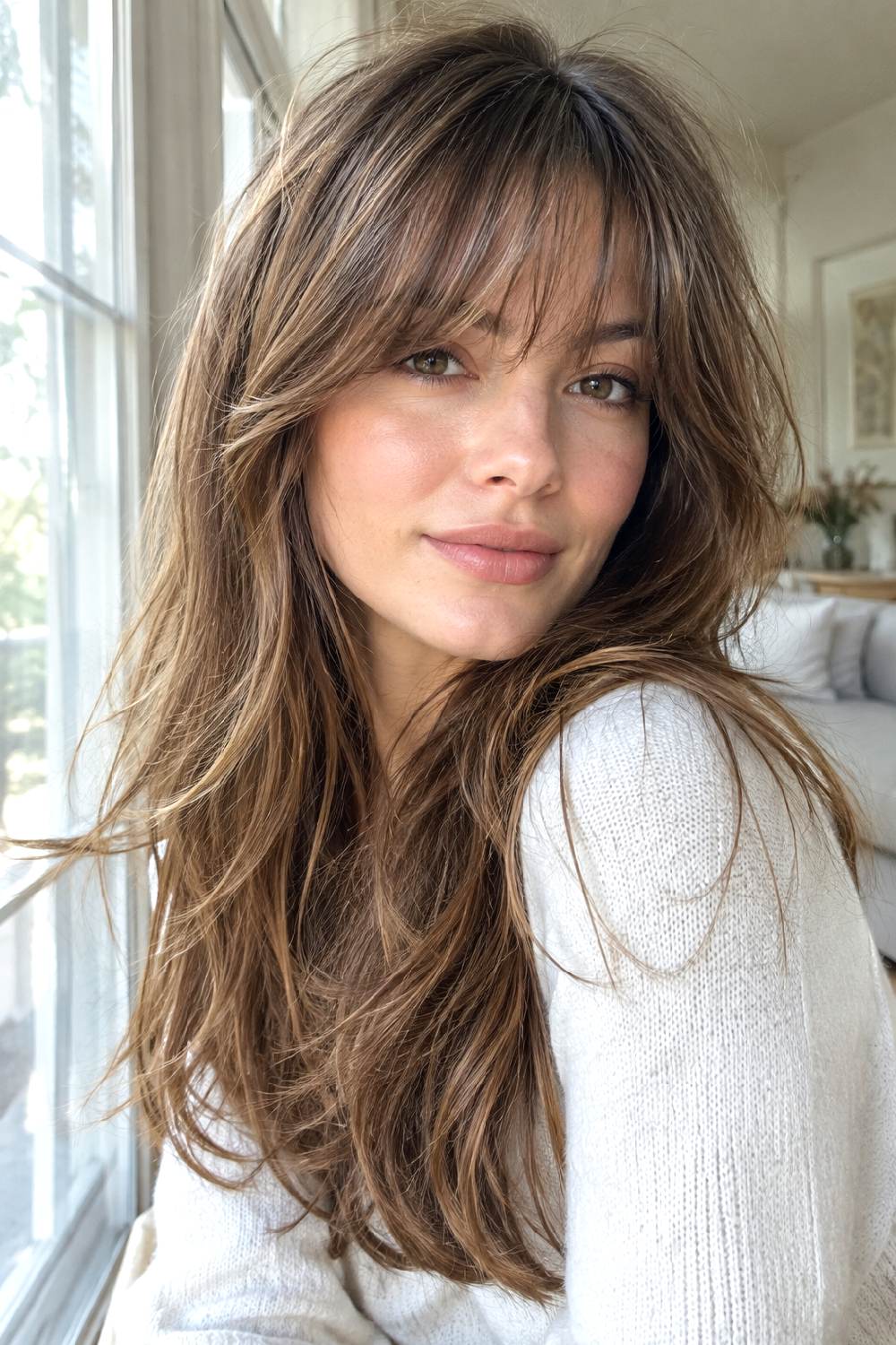 Long Layered French Wispy Bangs Hairstyle