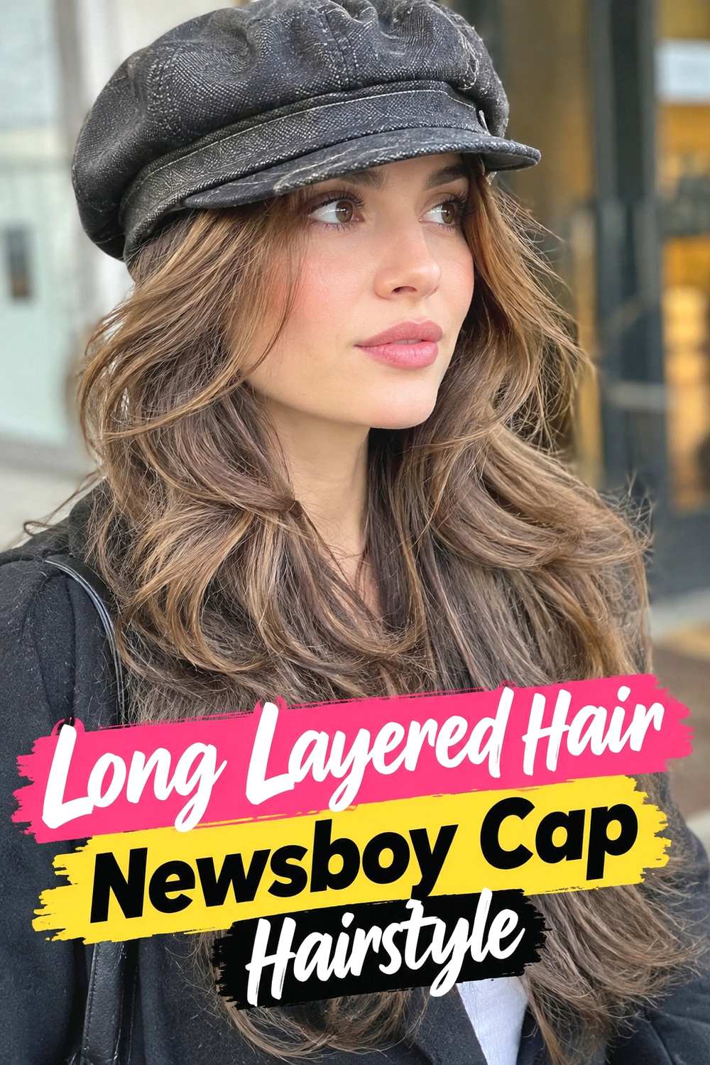 6. Long Layered Hair Newsboy Cap Hairstyle
