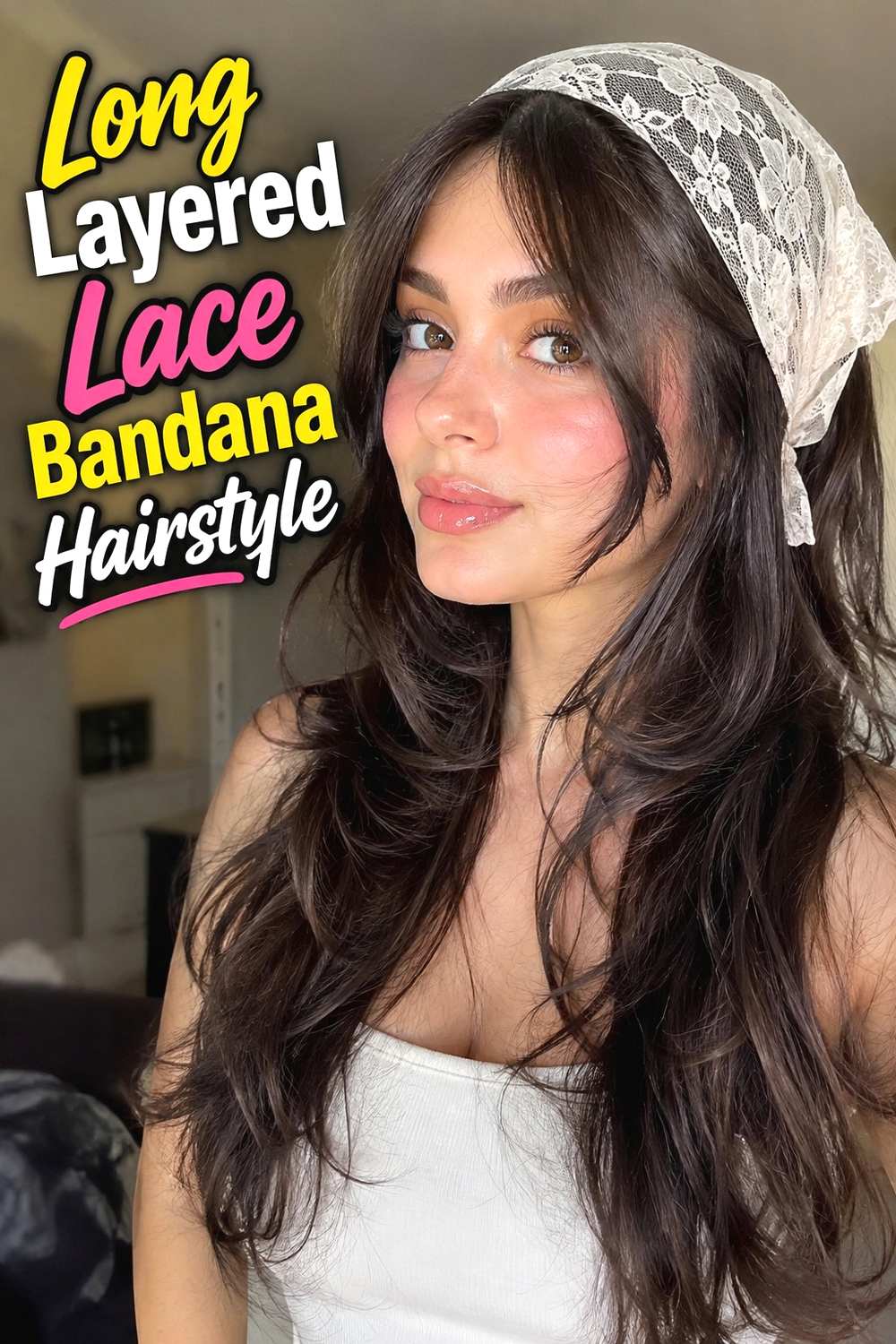 9. Long Layered Lace Bandana Hairstyle