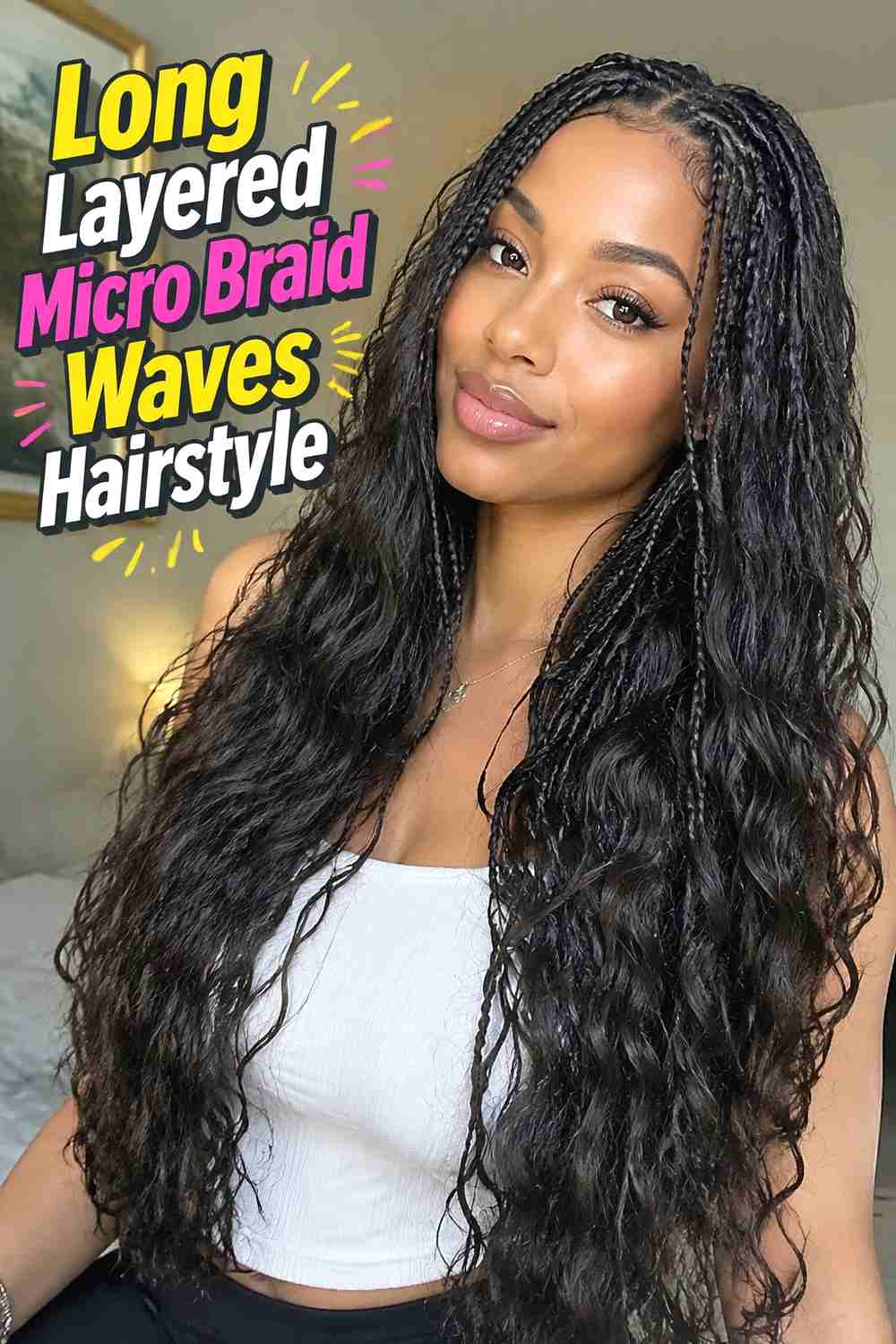 8. Long Layered Micro Braid Waves Hairstyle
