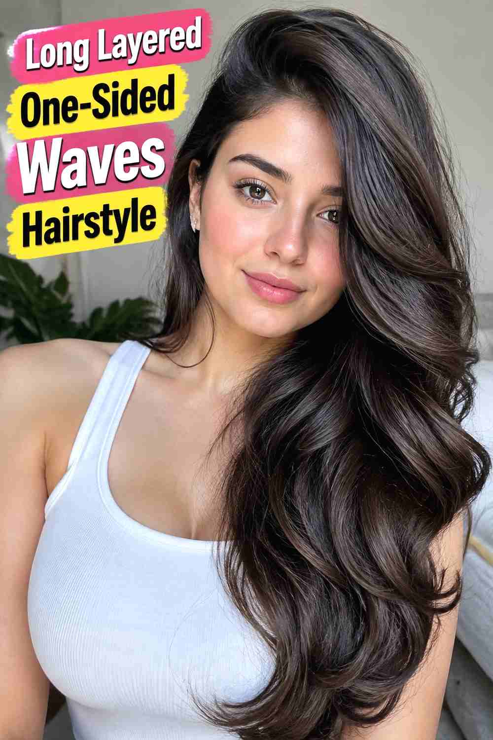 4. Long Layered One Sided Waves Hairstyle
