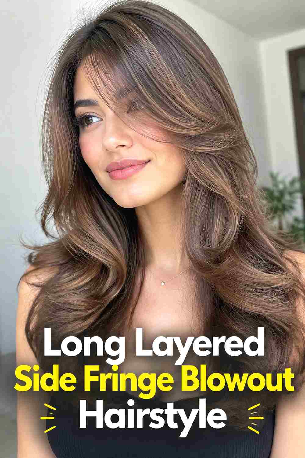 6. Long Layered Side Fringe Blowout Hairstyle