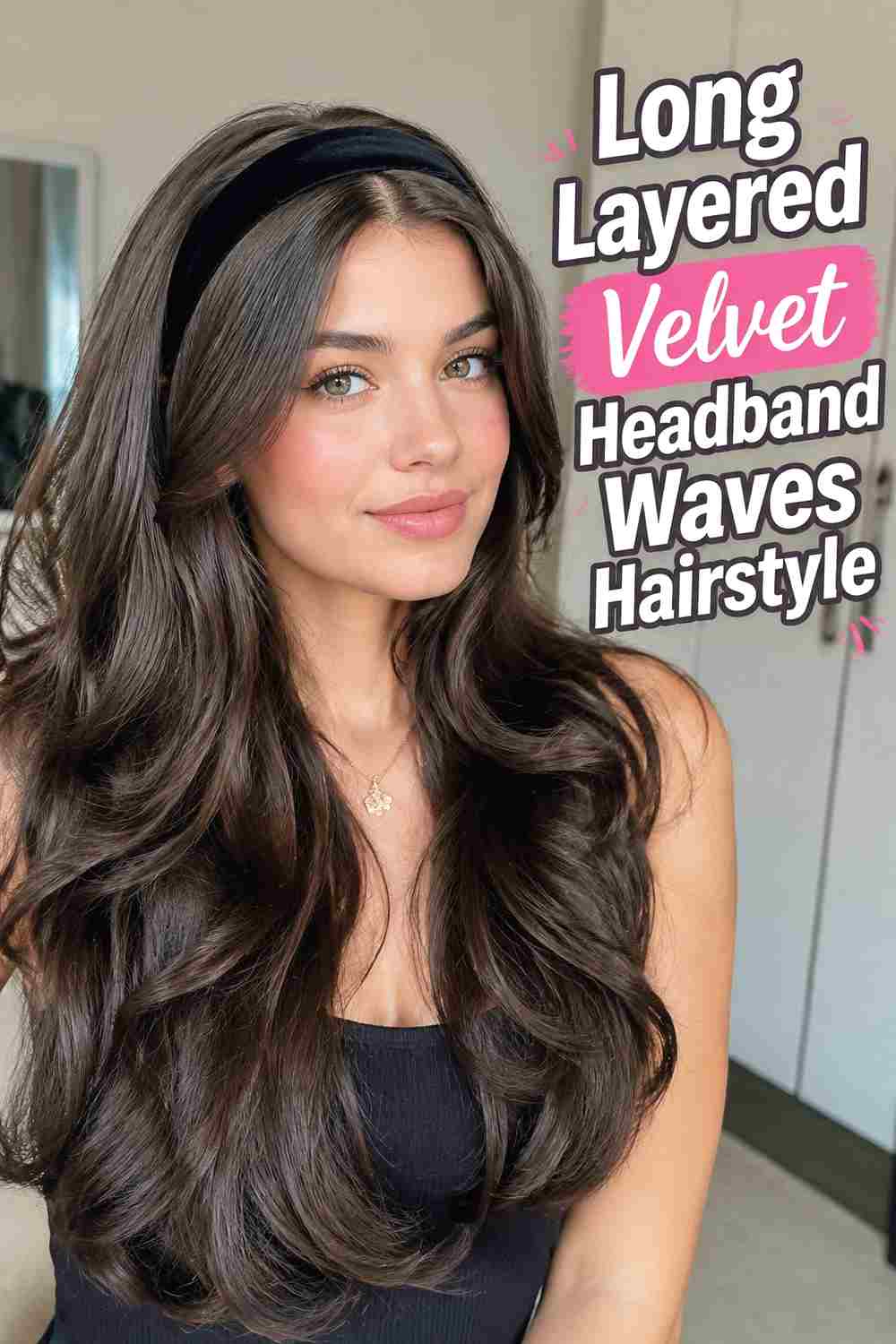 8. Long Layered Velvet Headband Waves Hairstyle
