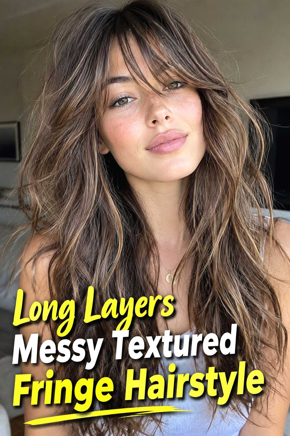 9. Long Layers Messy Textured Fringe Hairstyle