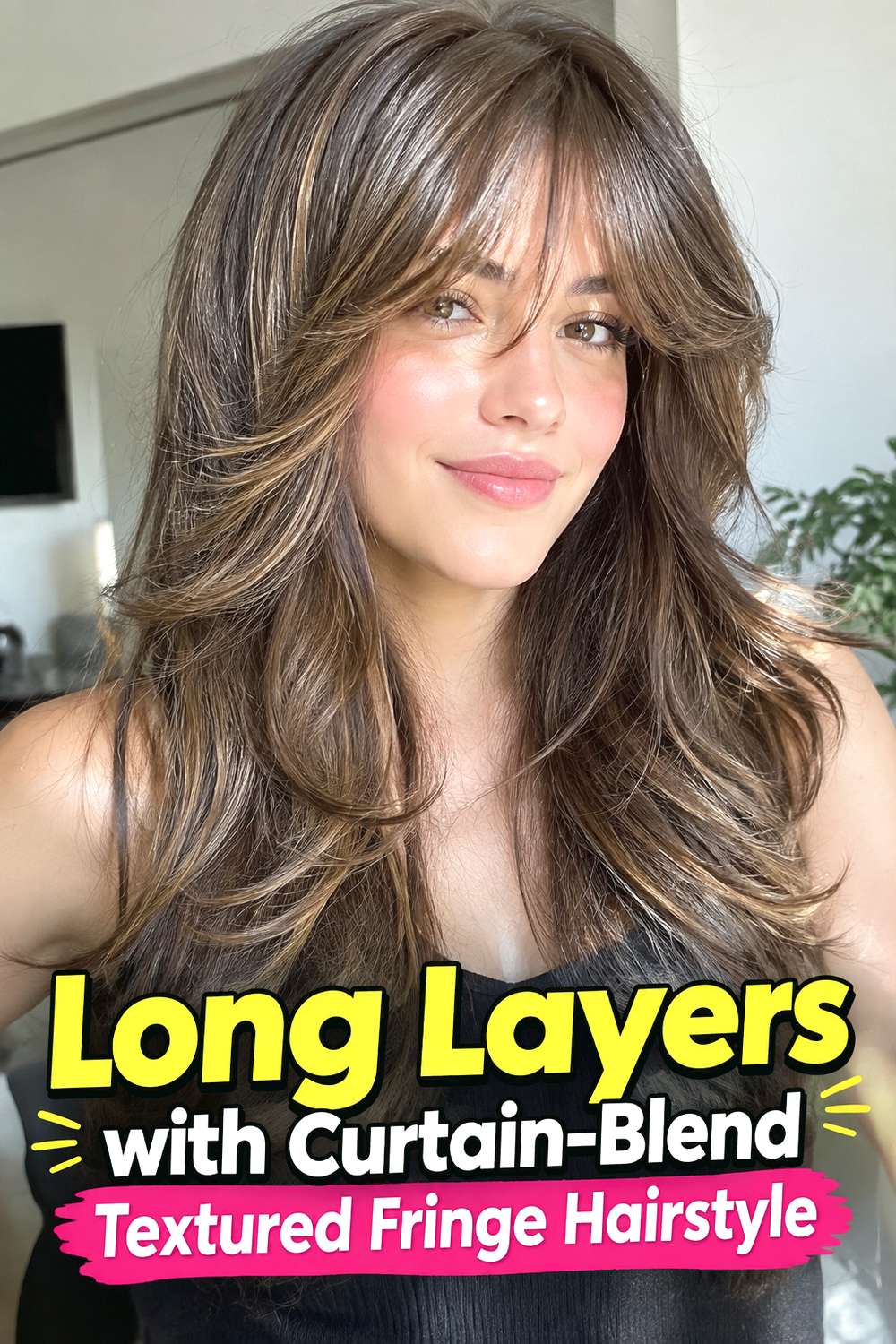 Long Layers with Curtain-Blend Textured Fringe Hairstyle