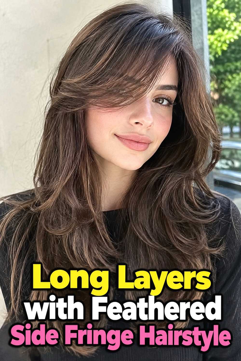 11. Long Layers With Feathered Side Fringe Hairstyle
