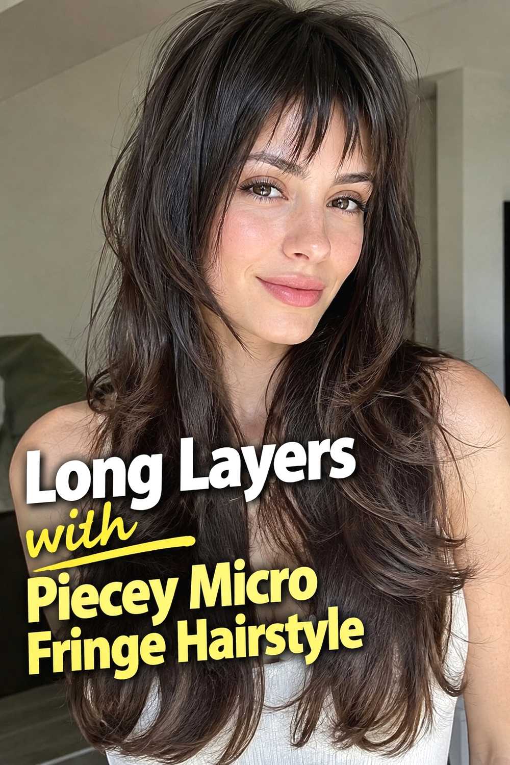 6. Long Layers With Piecey Micro Fringe Hairstyle