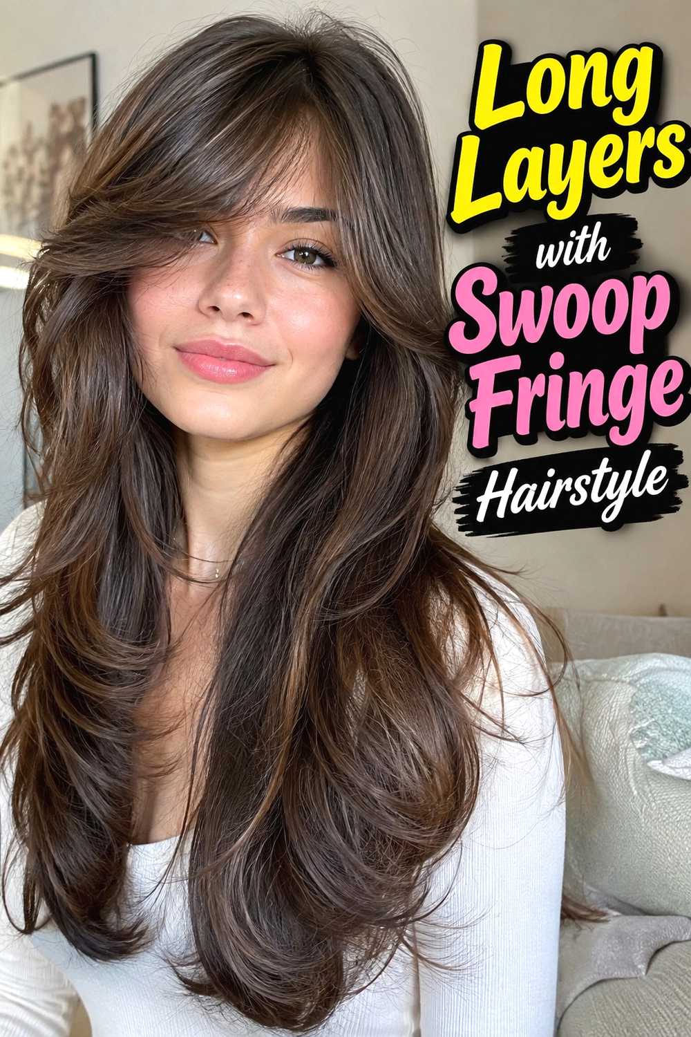 7. Long Layers With Swoop Fringe Hairstyle