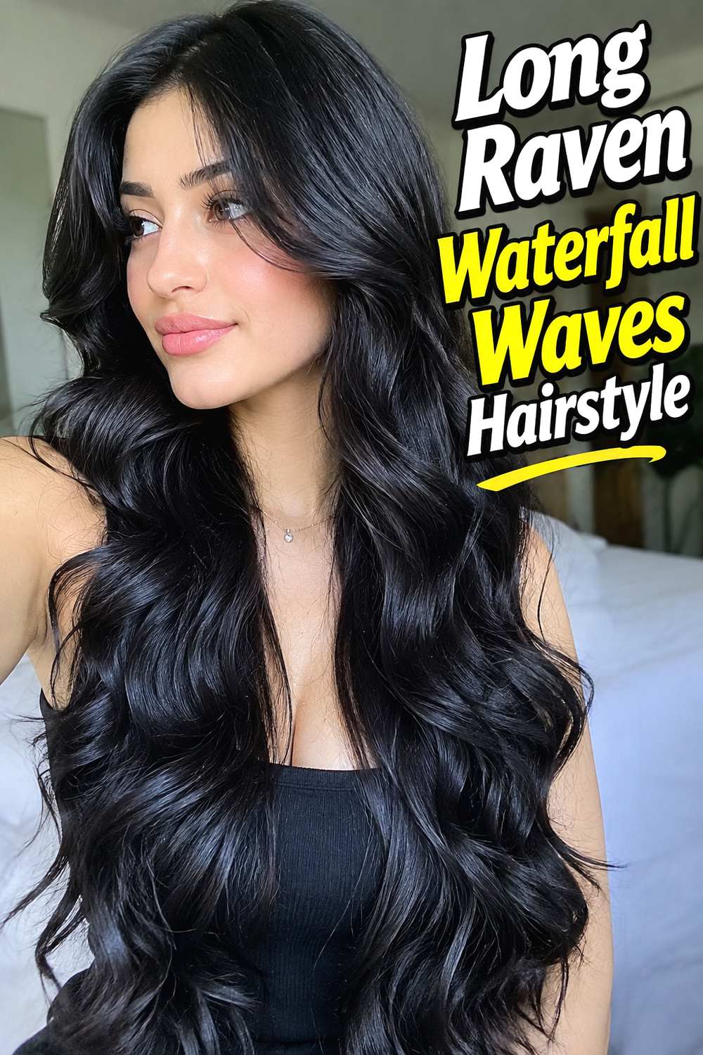 Long Raven Waterfall Waves Hairstyle