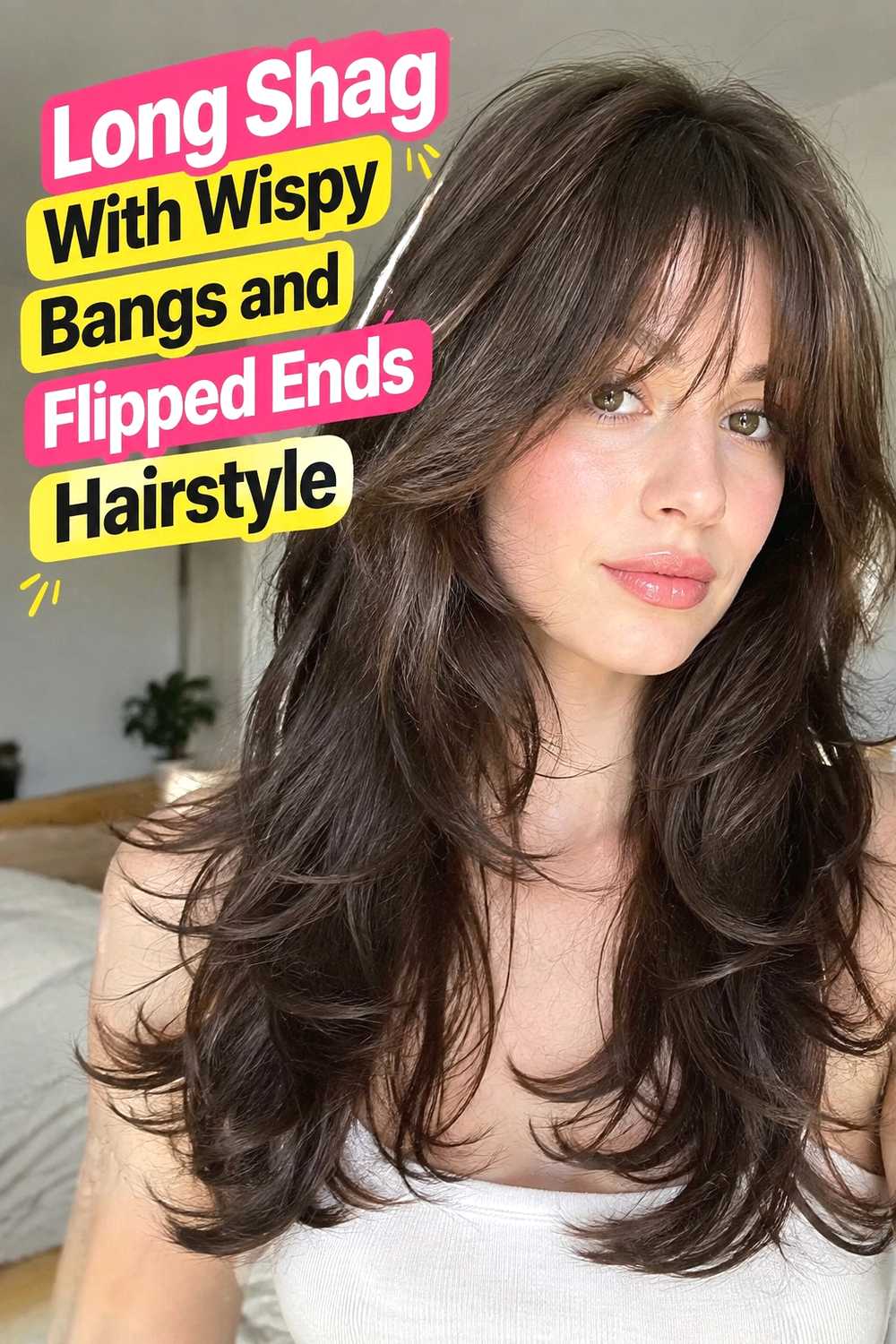 15. Long Shag With Wispy Bangs And Flipped Ends Hairstyle