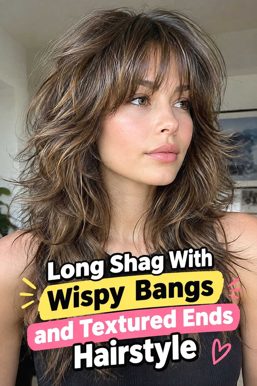 18. Long Shag With Wispy Bangs And Textured Ends Hairstyle