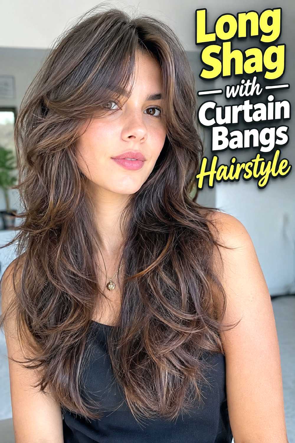 Long Shag with Curtain Bangs Hairstyle