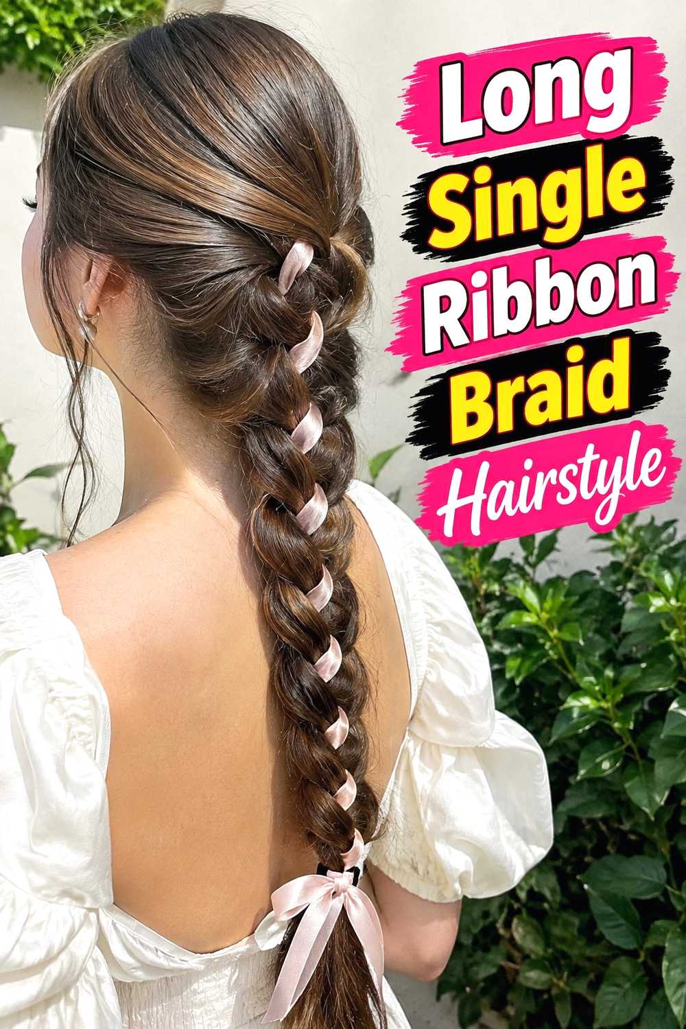 10. Long Single Ribbon Braid Hairstyle