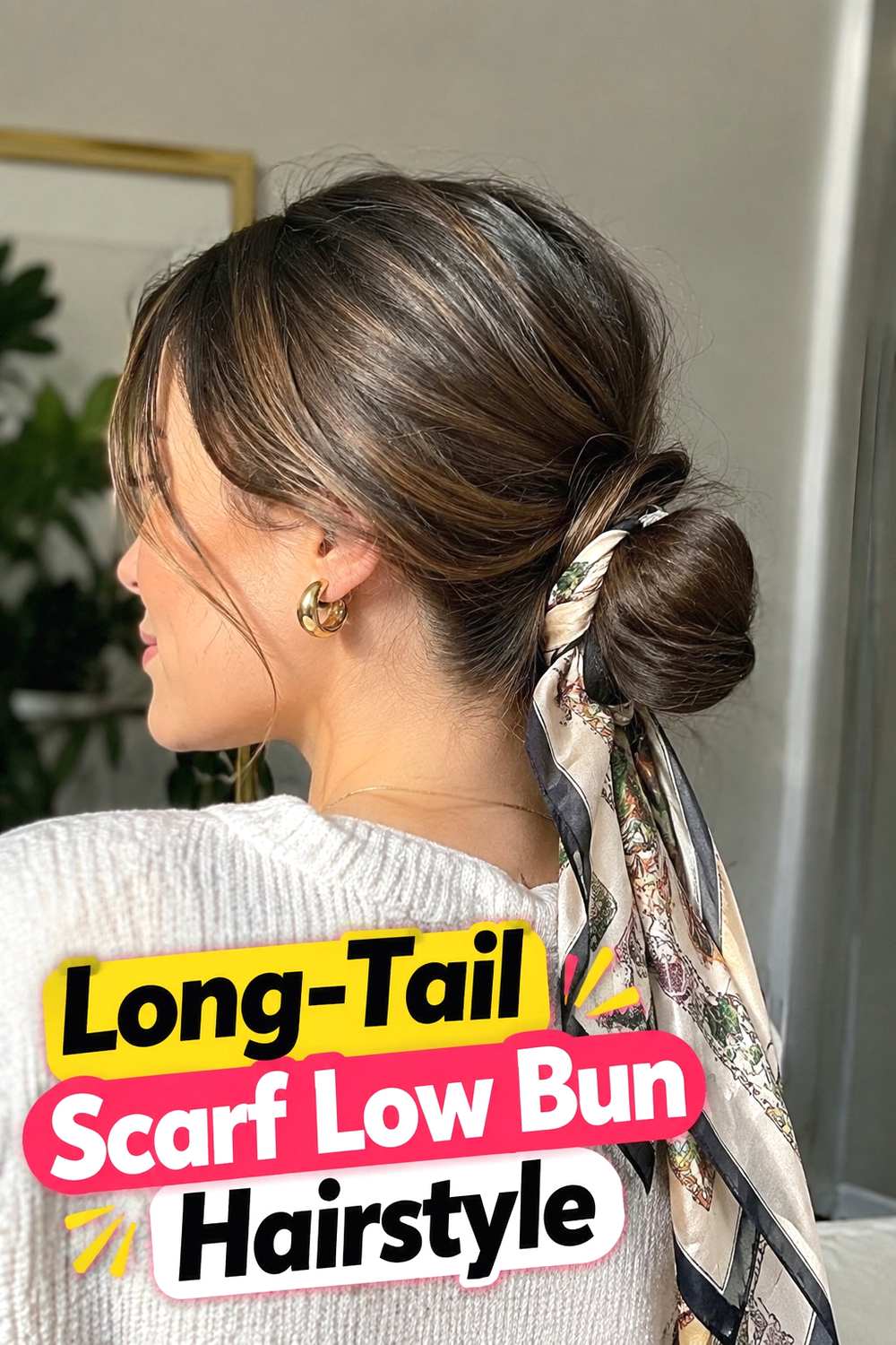 11. Long Tail Scarf Low Bun Hairstyle