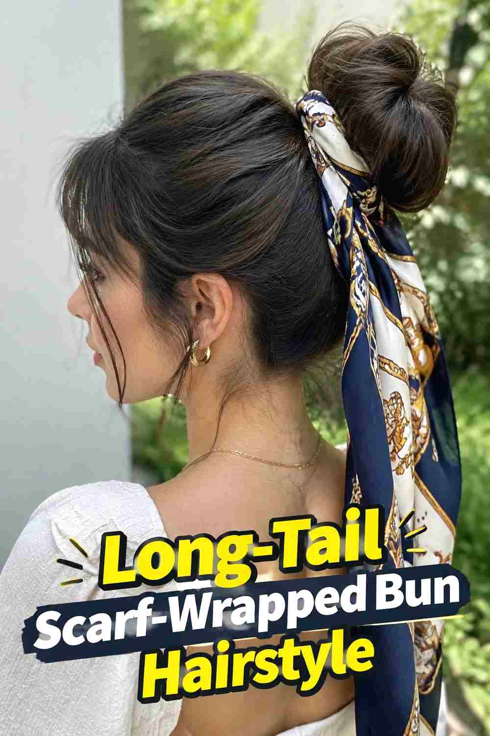 8. Long Tail Scarf Wrapped Bun Hairstyle
