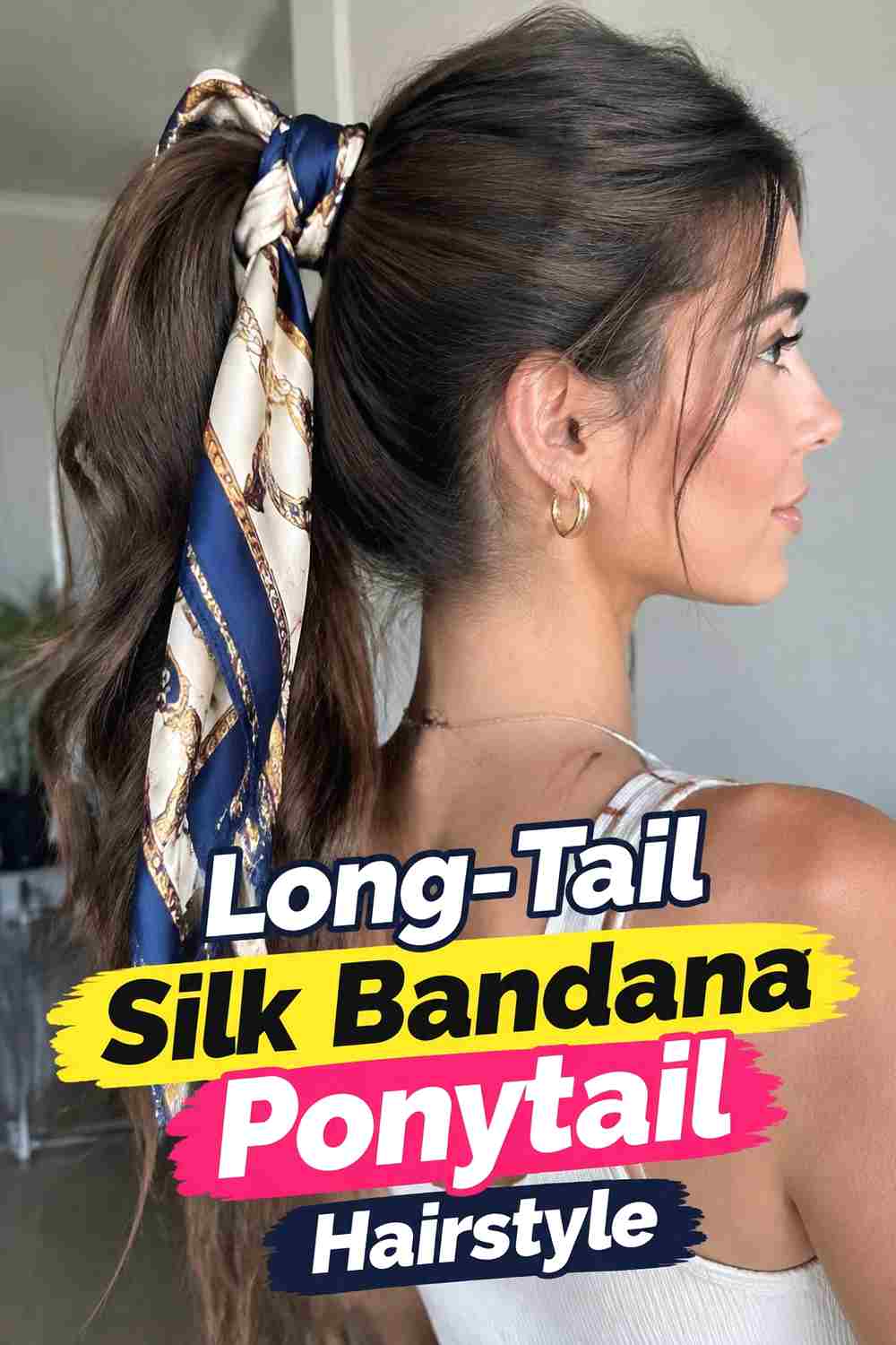 11. Long Tail Silk Bandana Ponytail Hairstyle