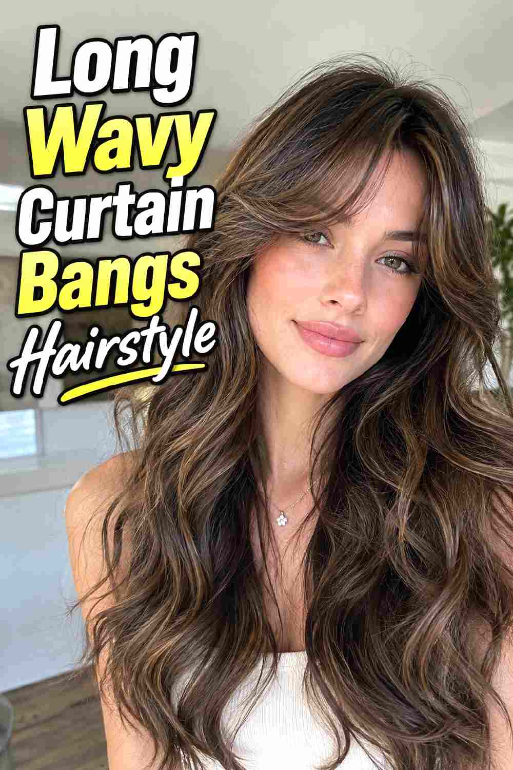 2. Long Wavy Curtain Bangs Hairstyle