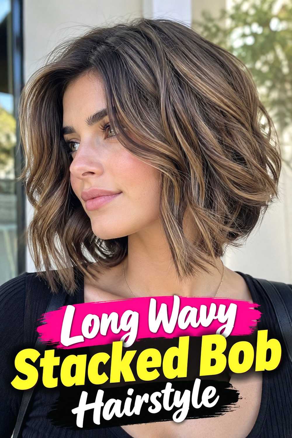 4. Long Wavy Stacked Bob Hairstyle