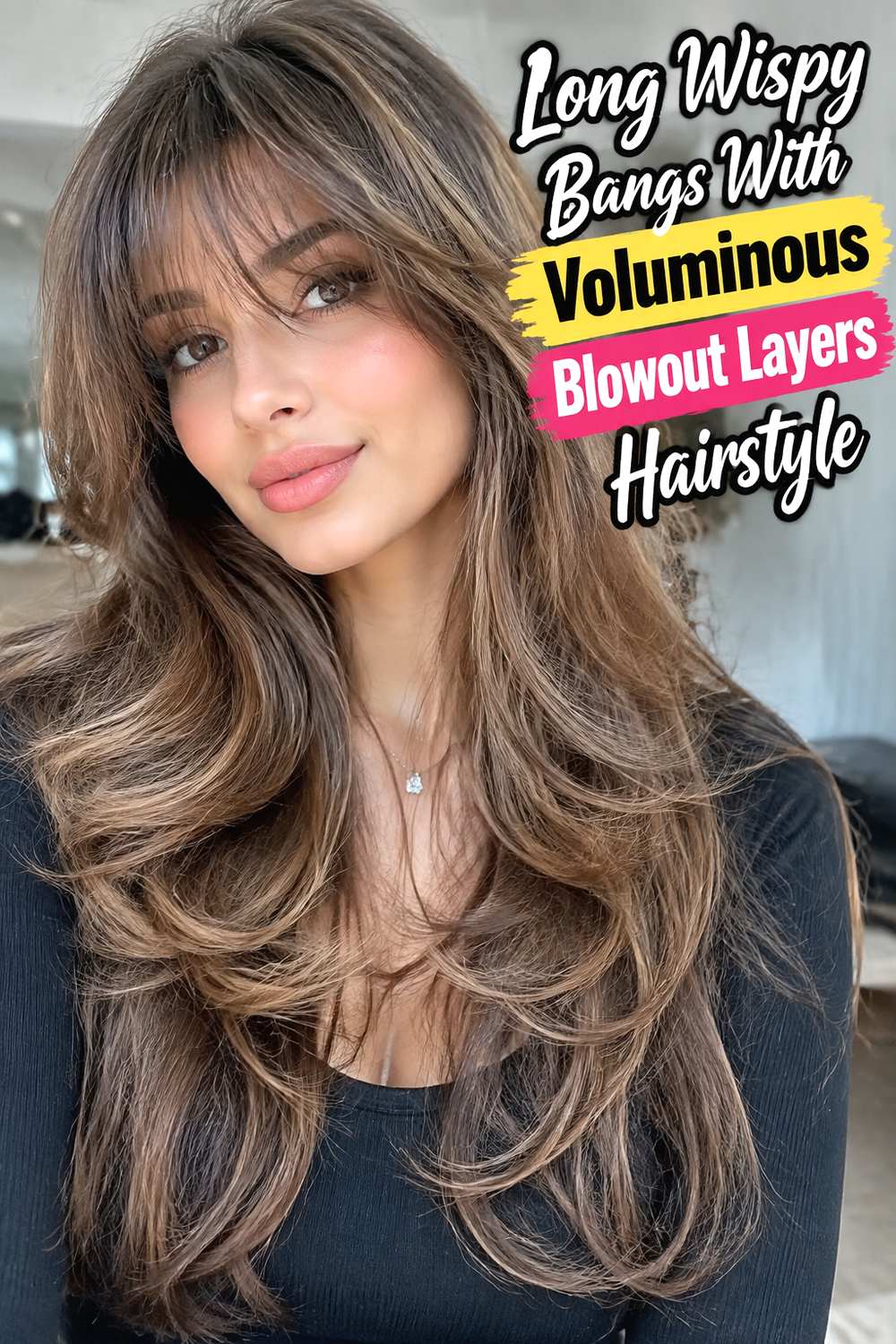 Long Wispy Bangs With Voluminous Blowout Layers Hairstyle