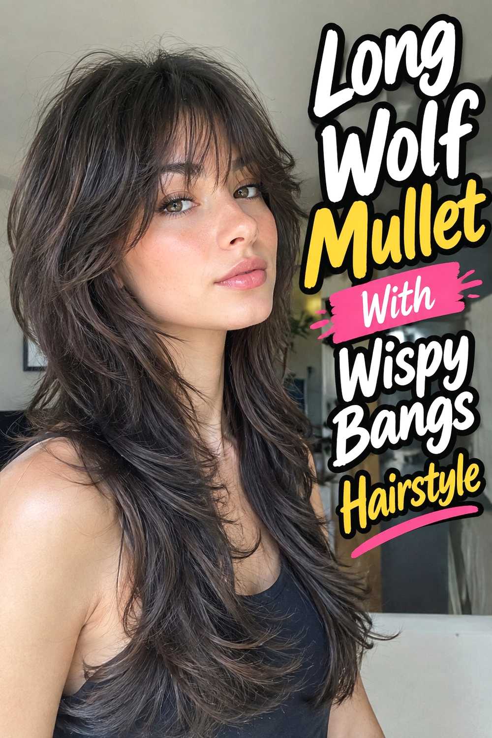4. Long Wolf Mullet With Wispy Bangs Hairstyle