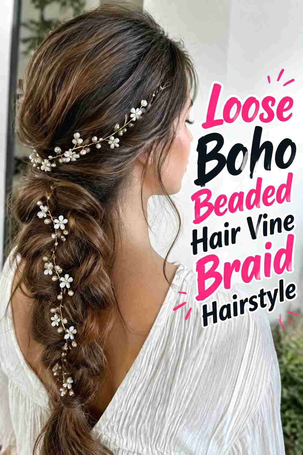 9. Loose Boho Beaded Hair Vine Braid Hairstyle