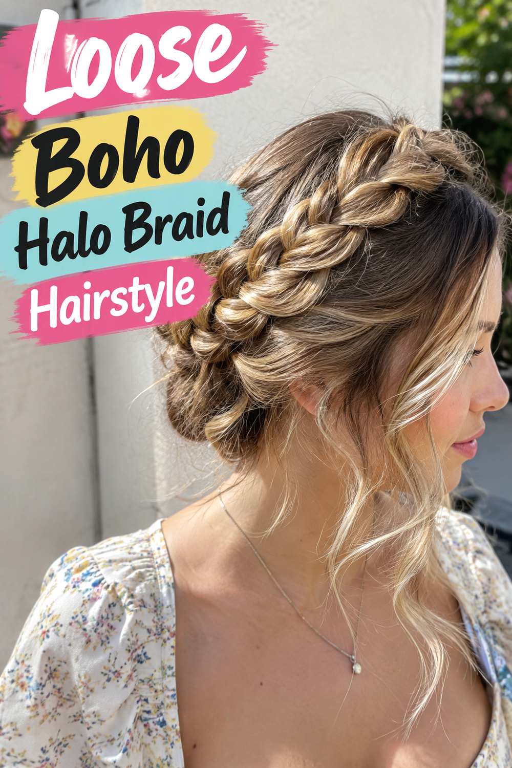 Loose Boho Halo Braid Hairstyle