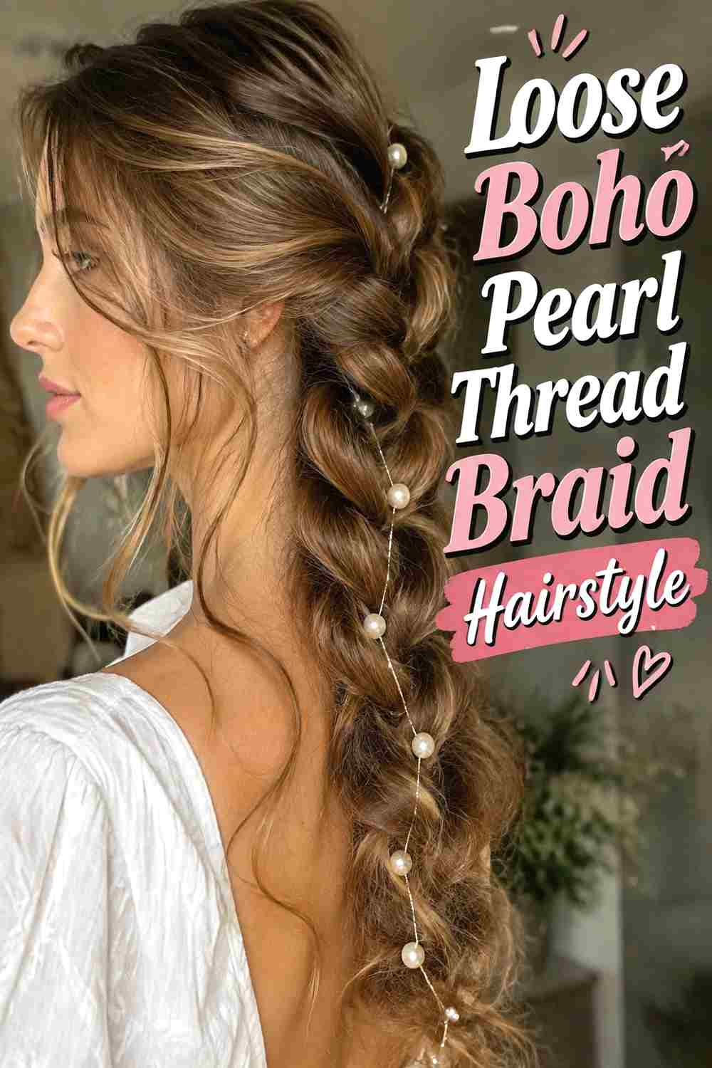 4. Loose Boho Pearl Thread Braid Hairstyle