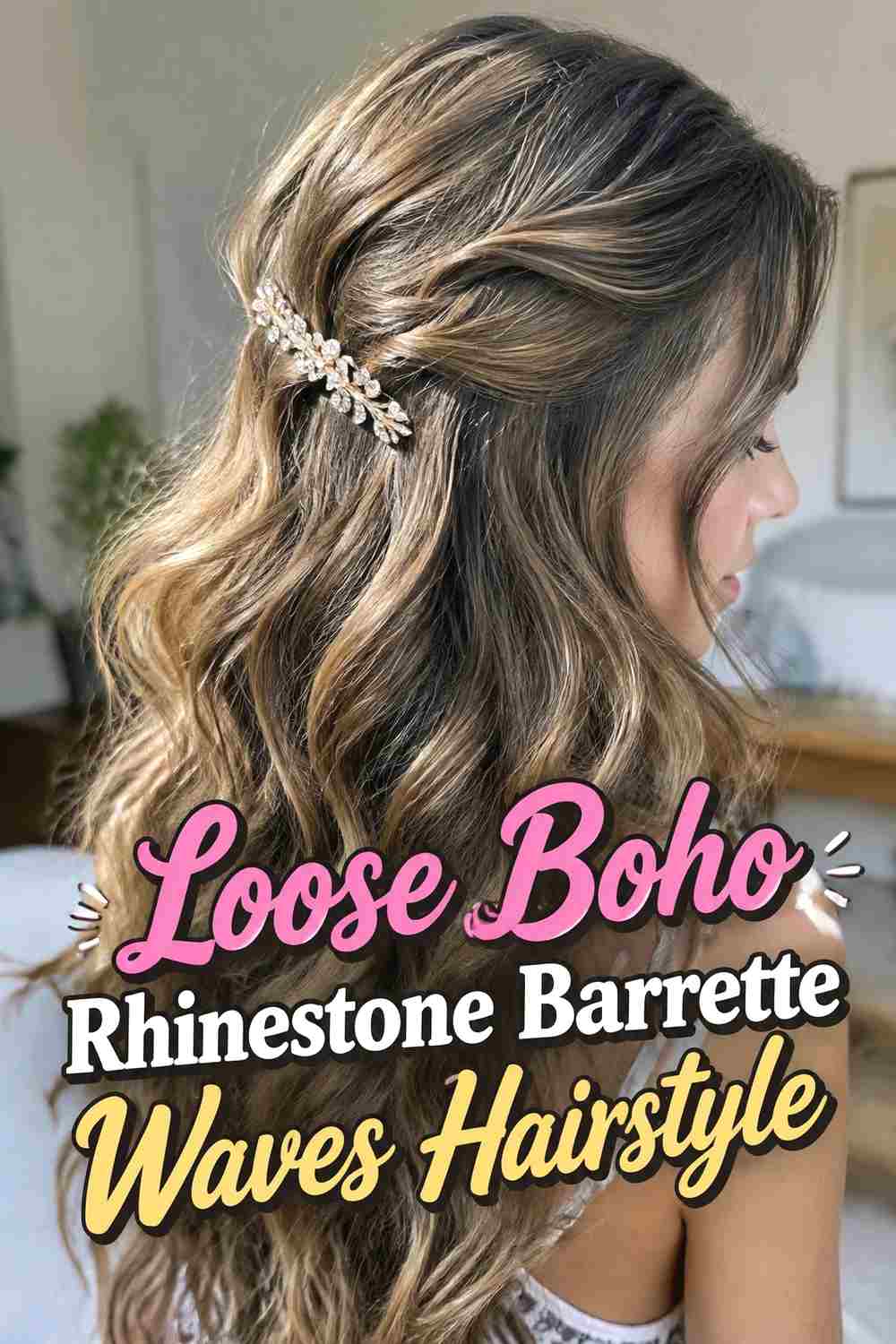 15. Loose Boho Rhinestone Barrette Waves Hairstyle