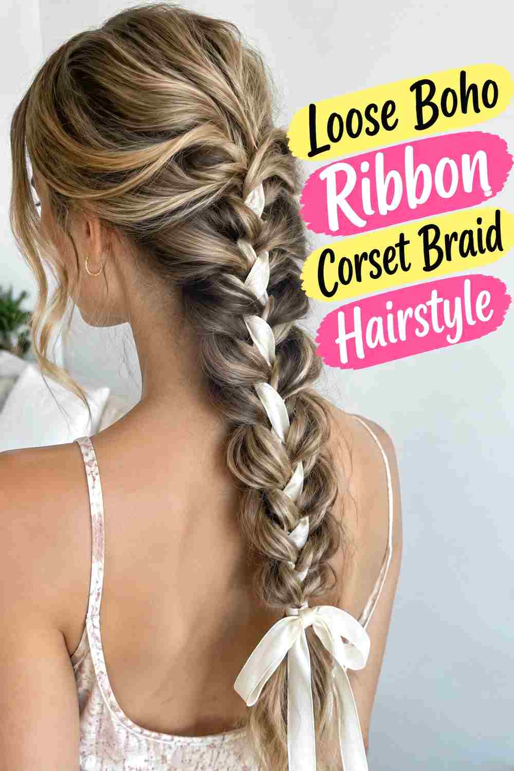14. Loose Boho Ribbon Corset Braid Hairstyle