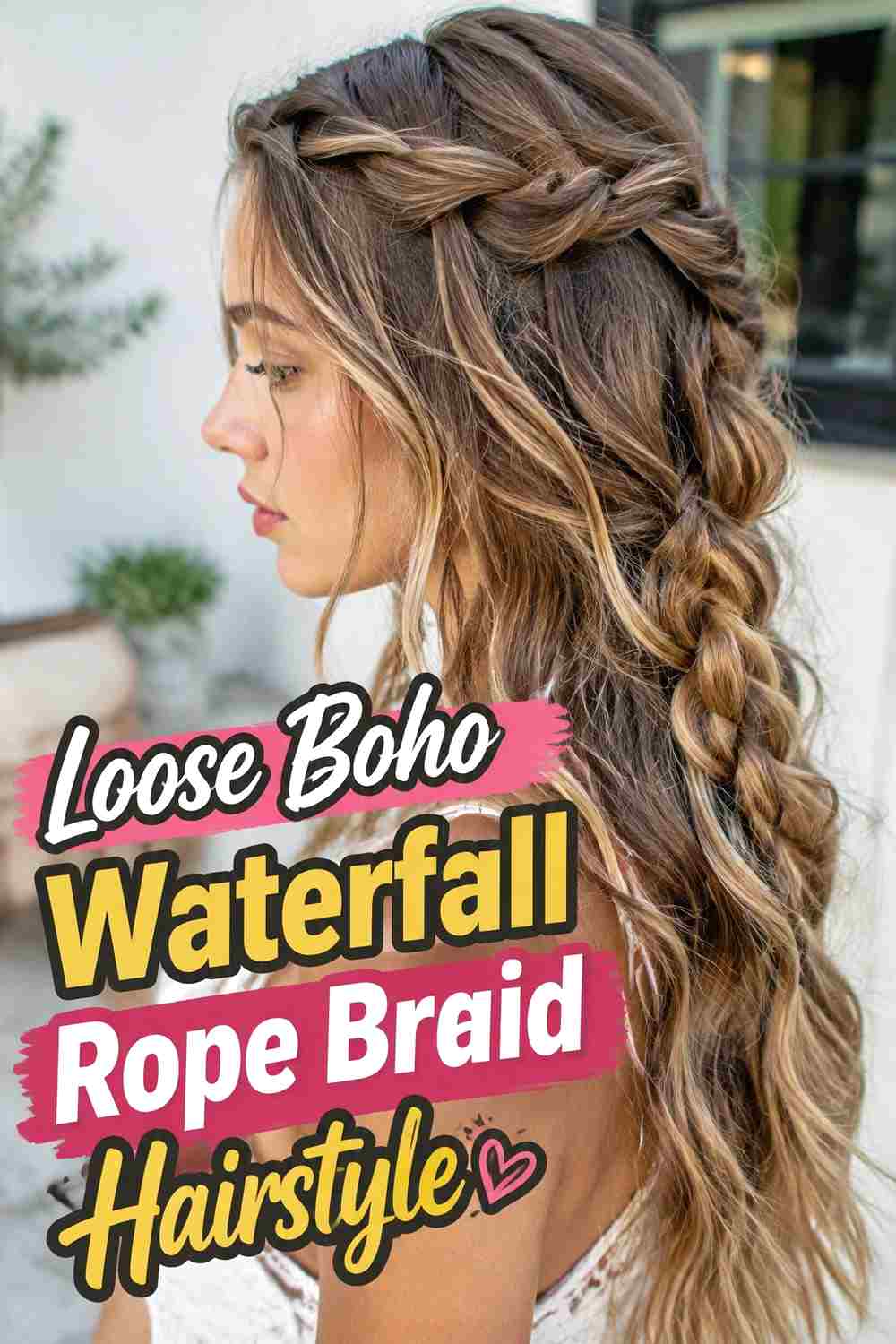 5. Loose Boho Waterfall Rope Braid Hairstyle