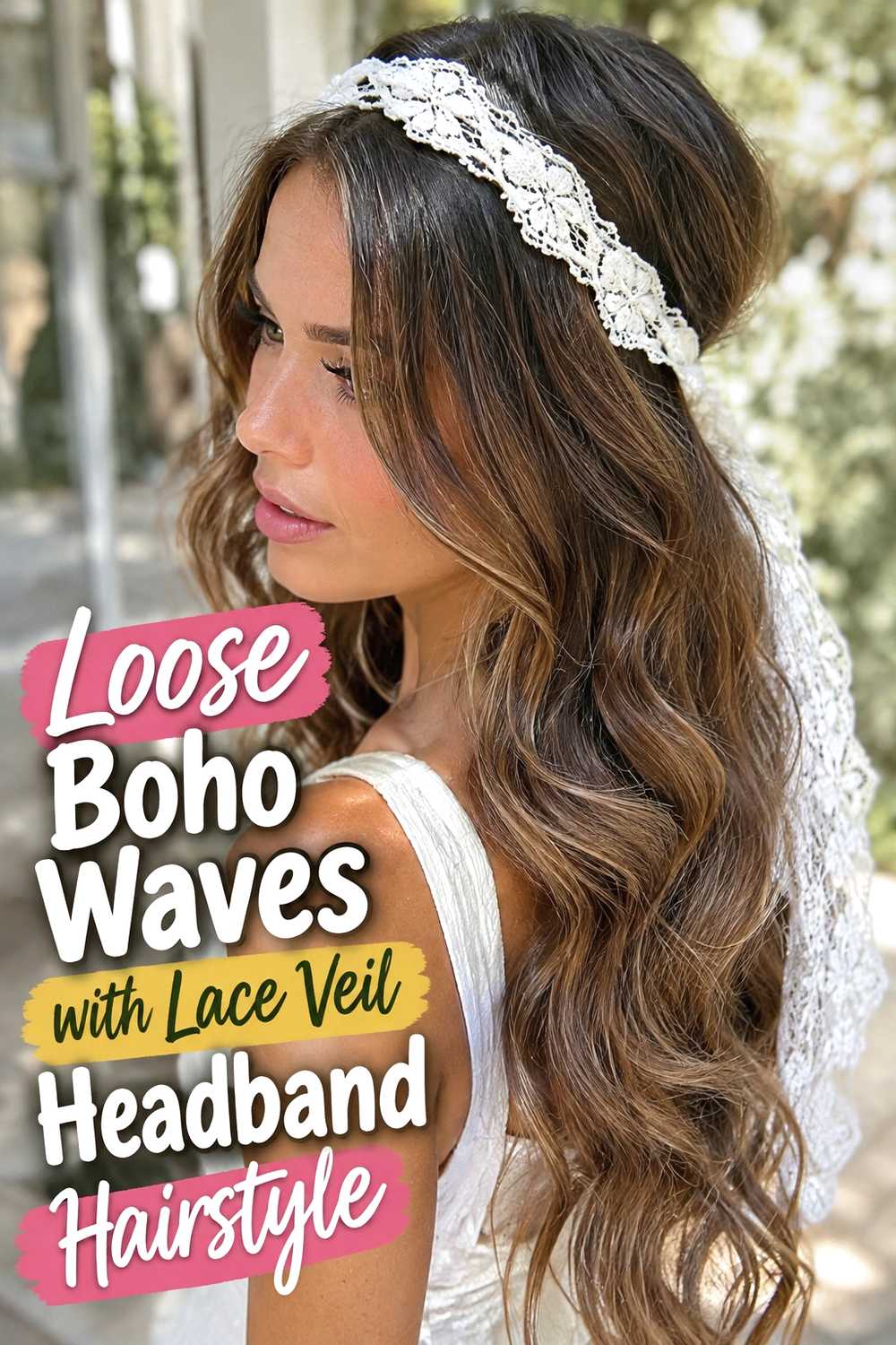 8. Loose Boho Waves With Lace Veil Headband Hairstyle