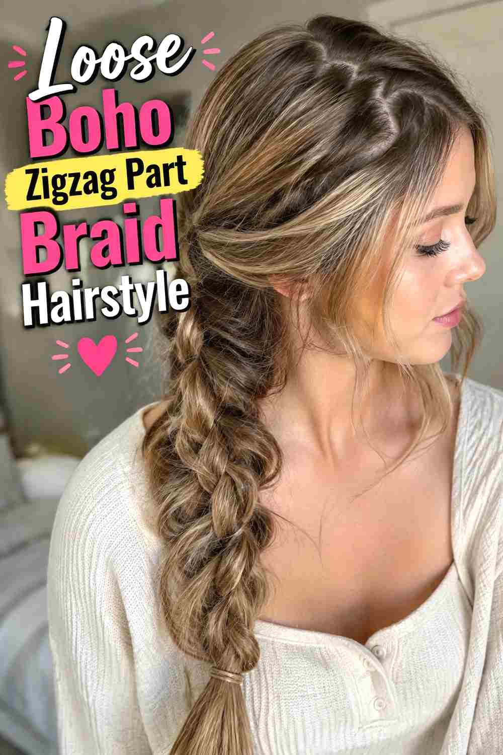 10. Loose Boho Zigzag Part Braid Hairstyle