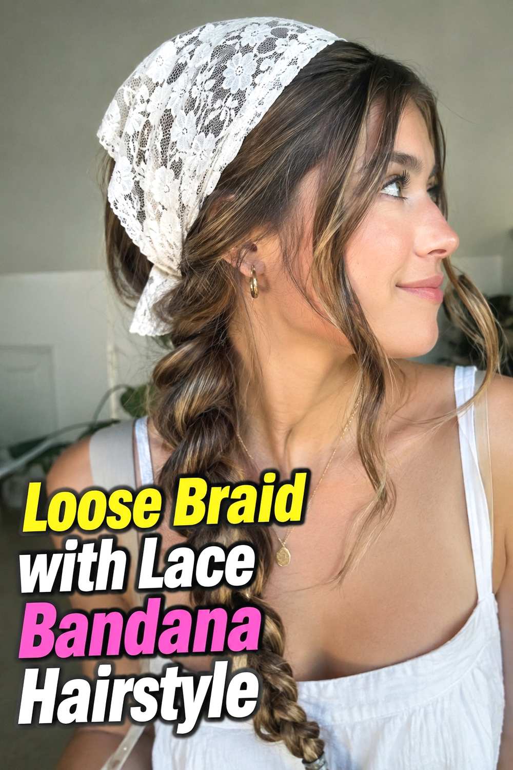 4. Loose Braid With Lace Bandana Hairstyle