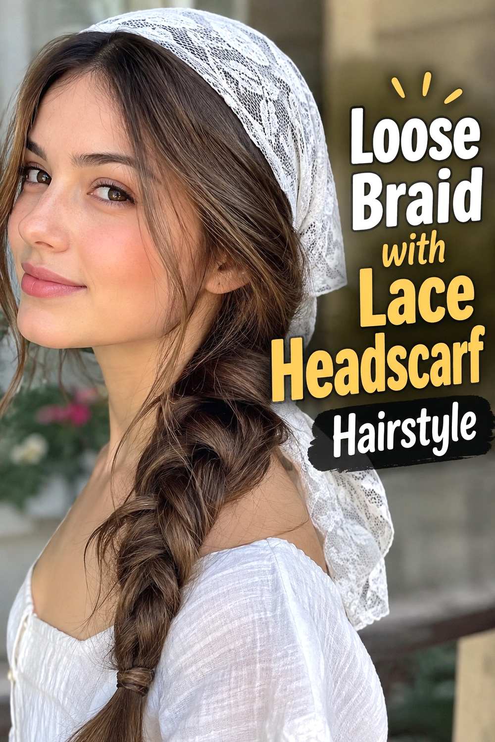 4. Loose Braid With Lace Headscarf Hairstyle