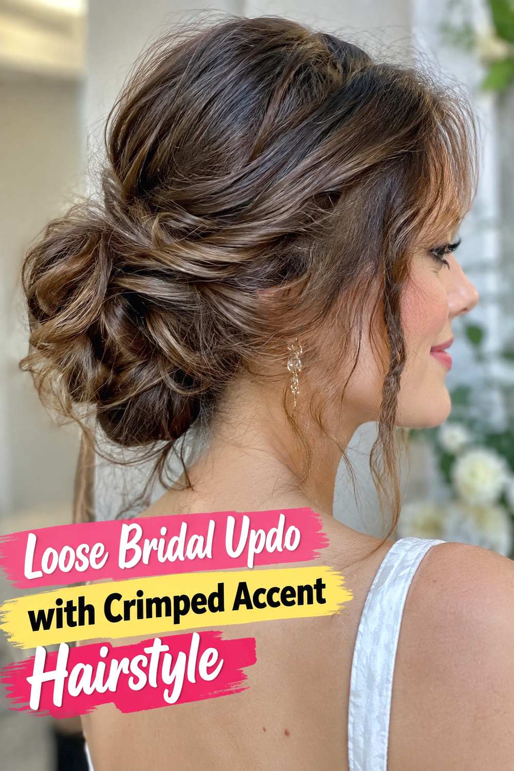 Loose Bridal Updo with Crimped Accent Hairstyle
