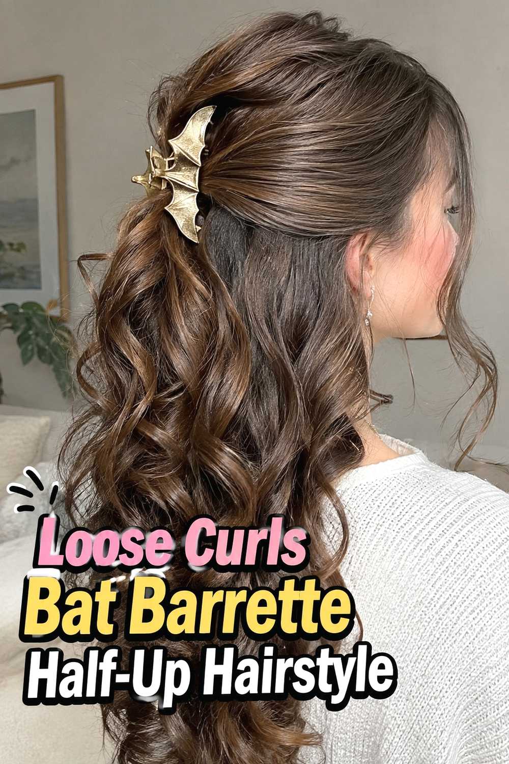3. Loose Curls Bat Barrette Half Up Hairstyle