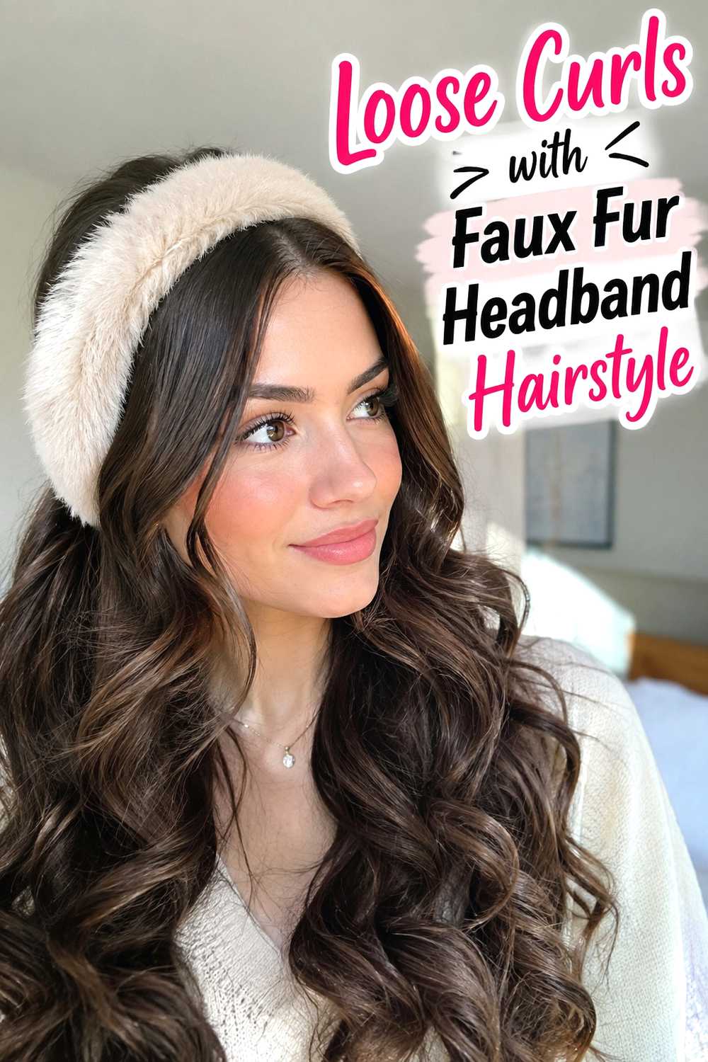 4. Loose Curls With Faux Fur Headband Hairstyle