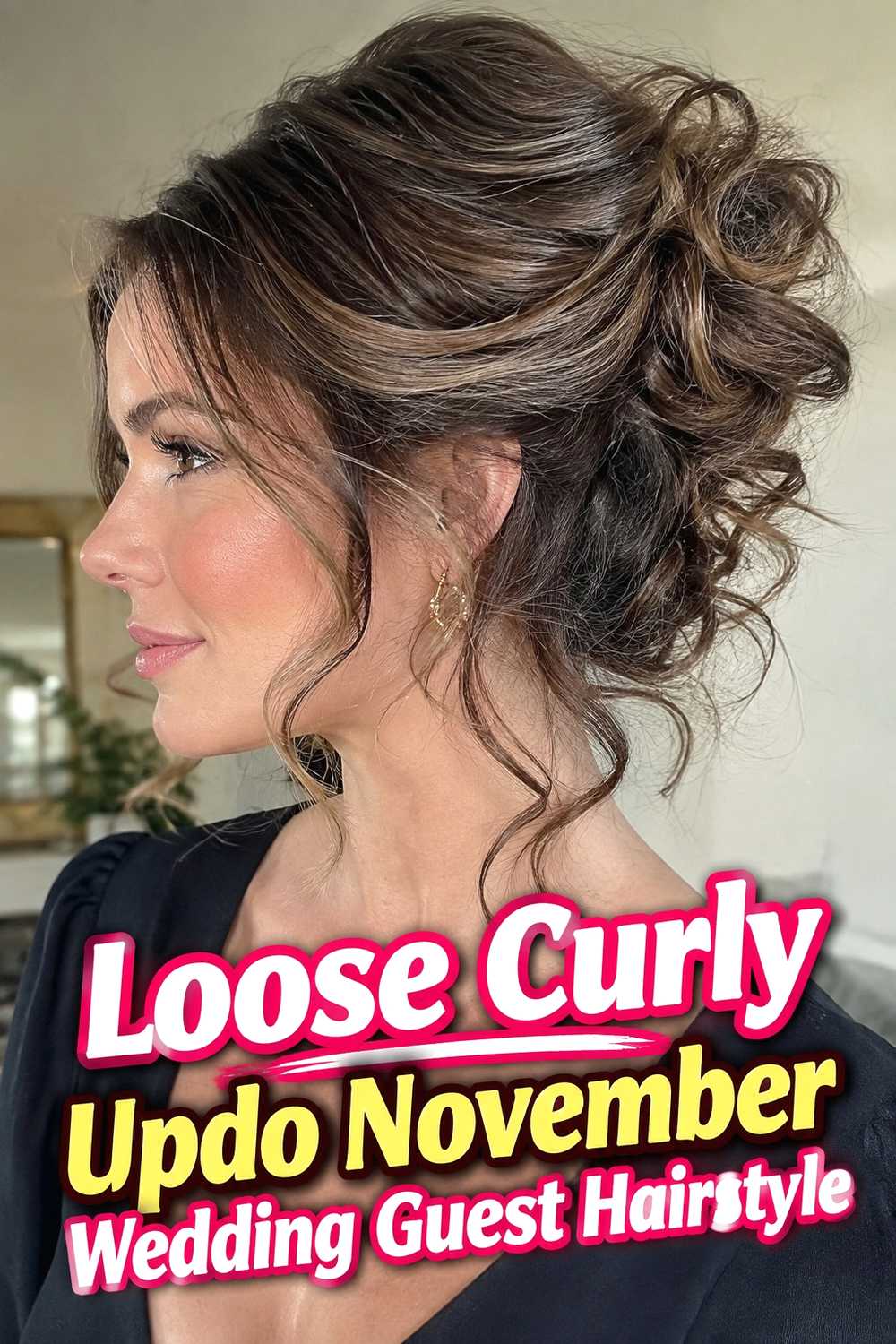 13. Loose Curly Updo November Wedding Guest Hairstyle