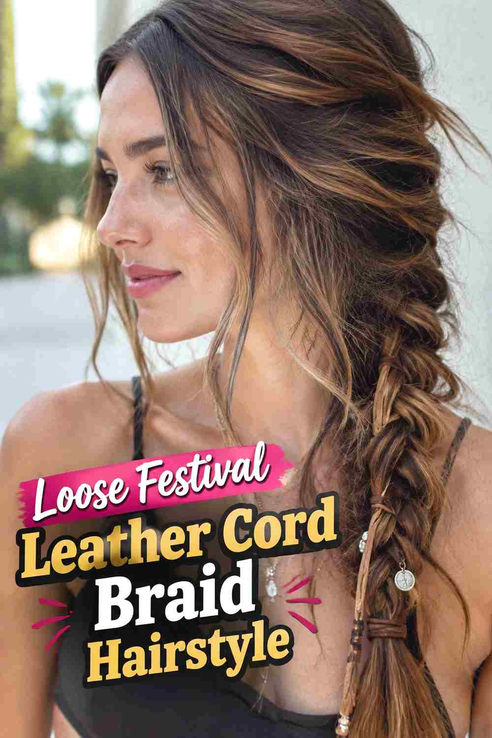 11. Loose Festival Leather Cord Braid Hairstyle