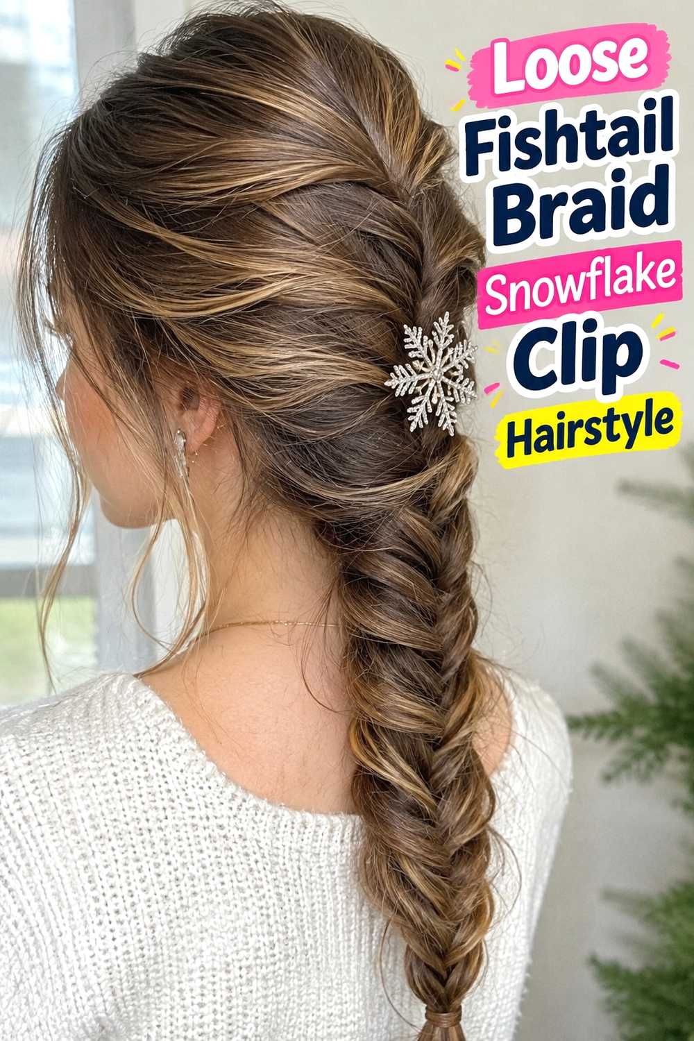10. Loose Fishtail Braid Snowflake Clip Hairstyle