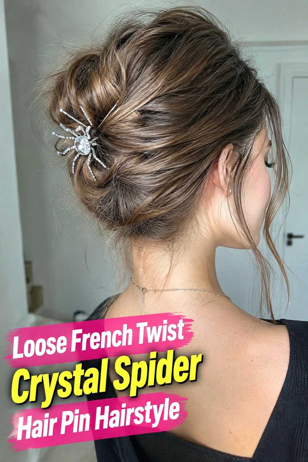 2. Loose French Twist Crystal Spider Hair Pin Hairstyle