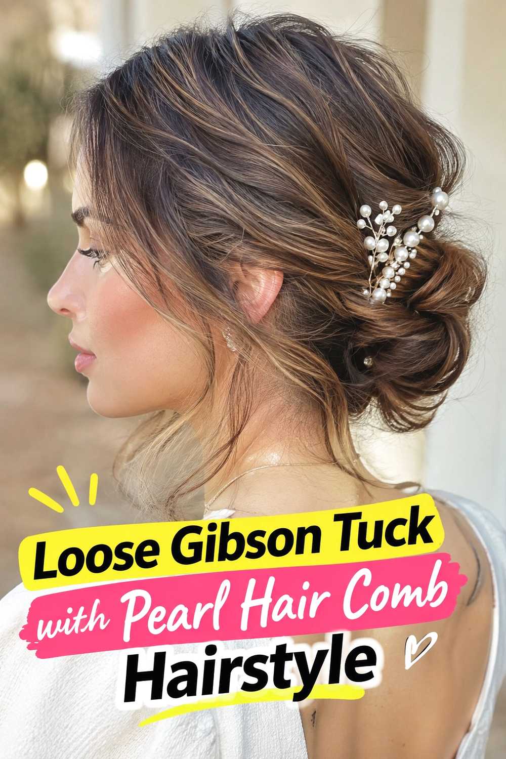 8. Loose Gibson Tuck With Pearl Hair Comb Hairstyle