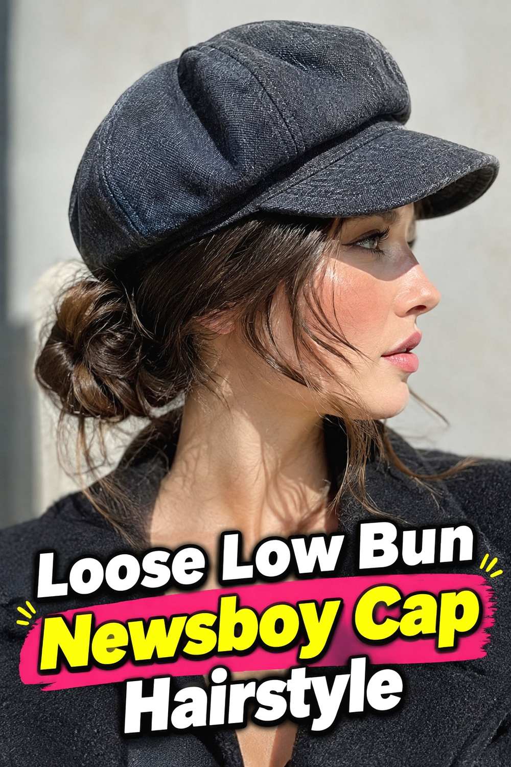 3. Loose Low Bun Newsboy Cap Hairstyle